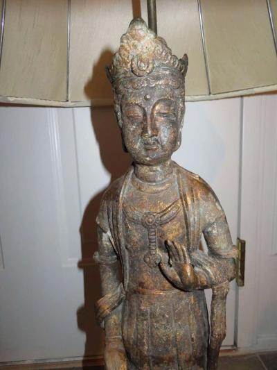 James Mont Fantastic Pair of James Mont Style Asian Figural Buddha Lamps Mid Century Modern