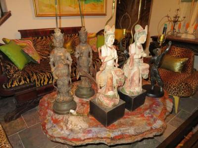 James Mont Fantastic Pair of James Mont Style Asian Figural Buddha Lamps Mid Century Modern