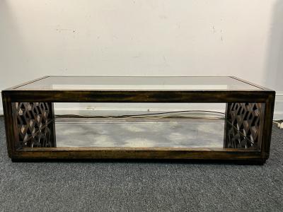 James Mont GOLD METALLIC LEAF WOOD LATTICE MIRROR DOUBLE TIER COFFEE TABLE BY JAMES MONT