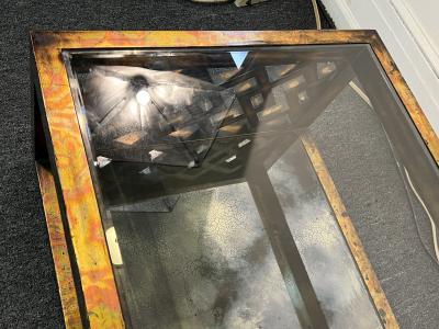 James Mont GOLD METALLIC LEAF WOOD LATTICE MIRROR DOUBLE TIER COFFEE TABLE BY JAMES MONT