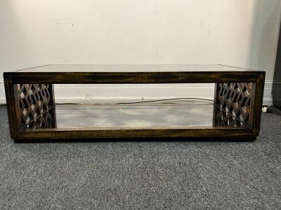 James Mont GOLD METALLIC LEAF WOOD LATTICE MIRROR DOUBLE TIER COFFEE TABLE BY JAMES MONT