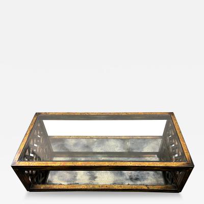 James Mont GOLD METALLIC LEAF WOOD LATTICE MIRROR DOUBLE TIER COFFEE TABLE BY JAMES MONT