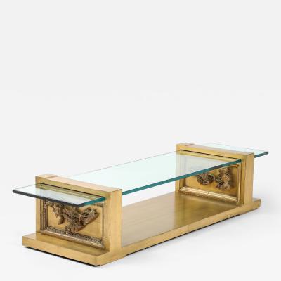 James Mont Glamorous Rare JAMES MONT Carved Gilt Leafed Coffee Table