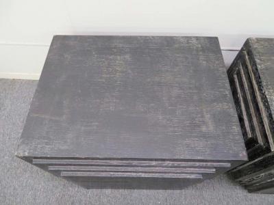 James Mont Handsome Pair of James Mont Style Stacked Pyramid Cerused End Tables