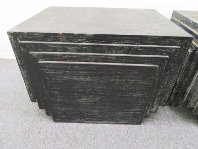 James Mont Handsome Pair of James Mont Style Stacked Pyramid Cerused End Tables
