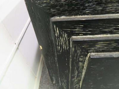 James Mont Handsome Pair of James Mont Style Stacked Pyramid Cerused End Tables