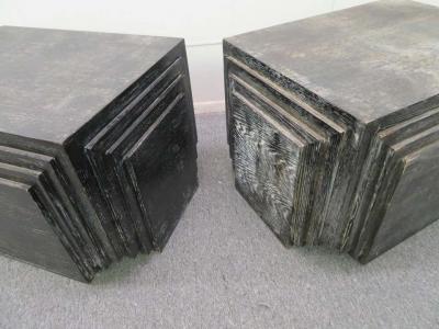 James Mont Handsome Pair of James Mont Style Stacked Pyramid Cerused End Tables