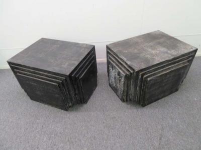 James Mont Handsome Pair of James Mont Style Stacked Pyramid Cerused End Tables