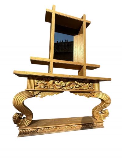 James Mont JAMES MONT GILDED CARVED WOOD CHINOISERIE CONSOLE ILLUMINATED MIRROR