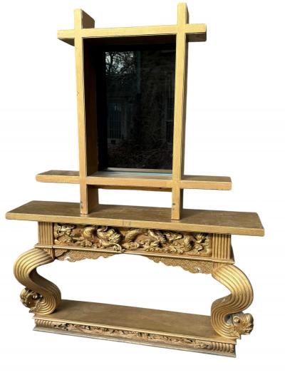 James Mont JAMES MONT GILDED CARVED WOOD CHINOISERIE CONSOLE ILLUMINATED MIRROR