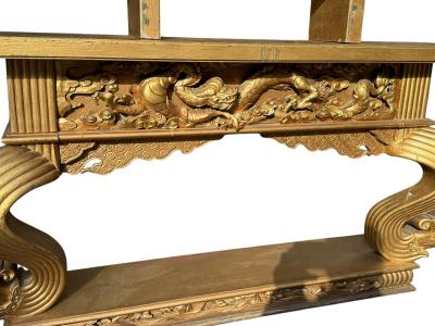 James Mont JAMES MONT GILDED CARVED WOOD CHINOISERIE CONSOLE ILLUMINATED MIRROR