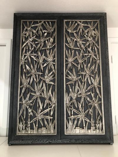 James Mont James Mont Carved Bamboo Wall Cabinet 2 Available 