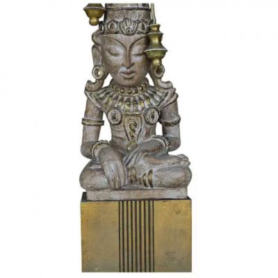 James Mont James Mont Hand Carved Hollywood Regency Buddha Lamp