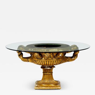 James Mont James Mont High Style Gilt Finished Plaster and Glass Planter Urn Coffee Table