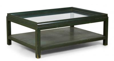 James Mont James Mont High Style Green Lacquer and Glass Rectangular Coffee Table