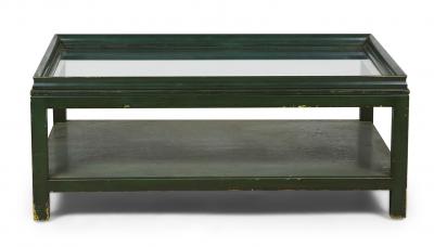 James Mont James Mont High Style Green Lacquer and Glass Rectangular Coffee Table