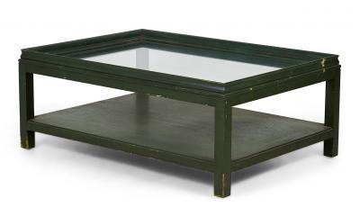 James Mont James Mont High Style Green Lacquer and Glass Rectangular Coffee Table