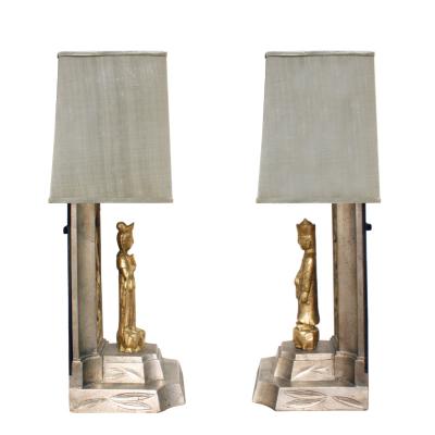 James Mont James Mont Pair of Hand Carved Figural Table Lamps 1950s