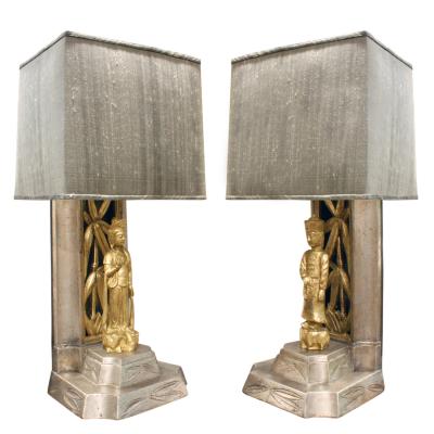 James Mont James Mont Pair of Hand Carved Figural Table Lamps 1950s