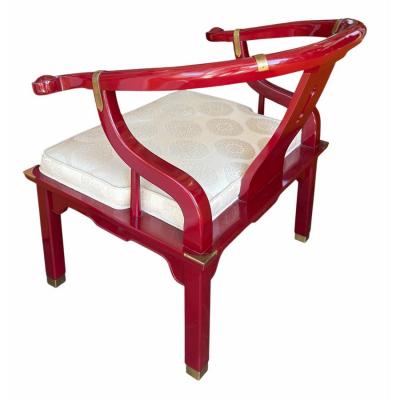 James Mont James Mont Style Red Lacquer Chinese Horseshoe Chair