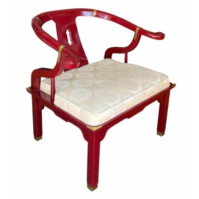 James Mont James Mont Style Red Lacquer Chinese Horseshoe Chair