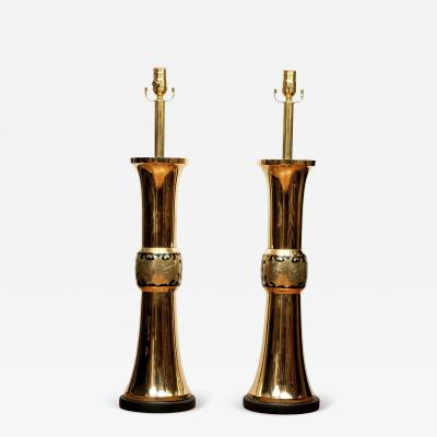 James Mont Large Pair of Brass Lamps by James Mont