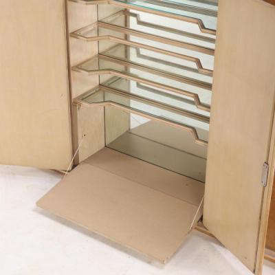 James Mont Large two piece wood parchment cabinet C 1950 in the manner of James Mont 