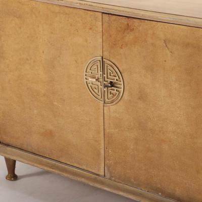 James Mont Large two piece wood parchment cabinet C 1950 in the manner of James Mont 