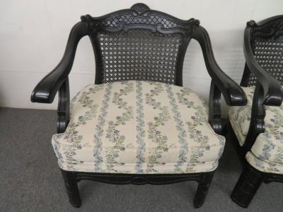 James Mont Lovely Pair of Caned Chinoiserie Asian Style Armchairs Hollywood Regency