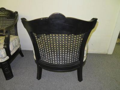 James Mont Lovely Pair of Caned Chinoiserie Asian Style Armchairs Hollywood Regency
