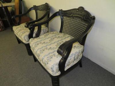 James Mont Lovely Pair of Caned Chinoiserie Asian Style Armchairs Hollywood Regency