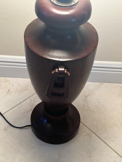 James Mont MID CENTURY CARVED WOOD URN WITH HANDLES LAMPS BY JAMES MONT