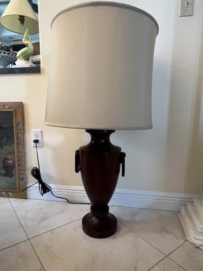 James Mont MID CENTURY CARVED WOOD URN WITH HANDLES LAMPS BY JAMES MONT