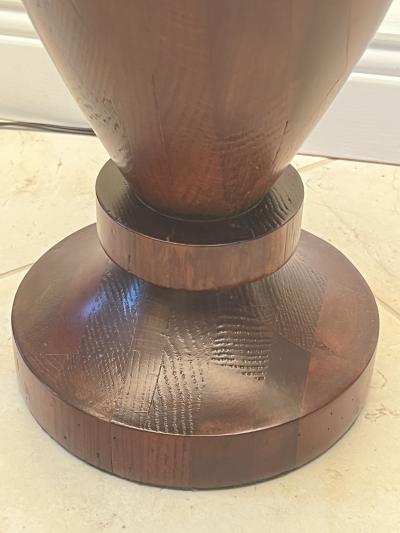 James Mont MID CENTURY CARVED WOOD URN WITH HANDLES LAMPS BY JAMES MONT