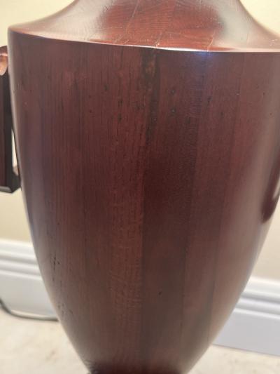 James Mont MID CENTURY CARVED WOOD URN WITH HANDLES LAMPS BY JAMES MONT
