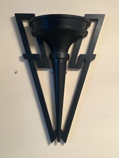 James Mont MID CENTURY MODERNIST BLACK WOOD WALL SHELVES BY JAMES MONT