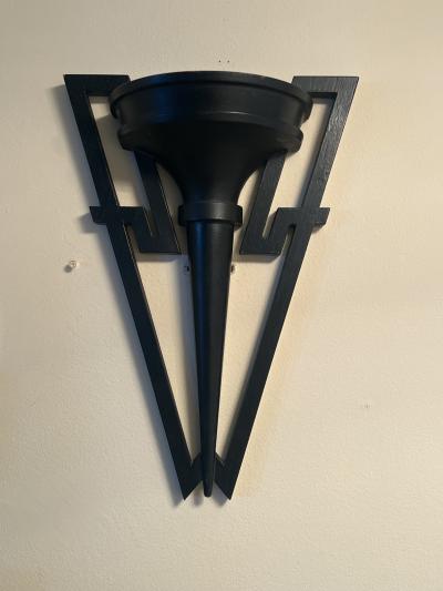 James Mont MID CENTURY MODERNIST BLACK WOOD WALL SHELVES BY JAMES MONT