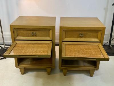 James Mont MID CENTURY WOVEN CANE ACCENT SIDE TABLES NIGHTSTANDS