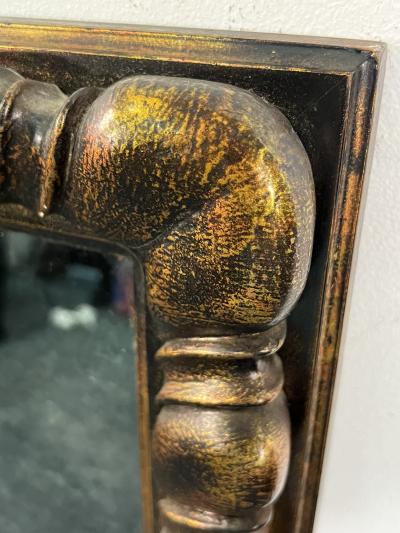 James Mont MIXED METALLIC LEAF FINISH CARVED WOOD MIRROR WITH ANTIQUE MIRROR BY JAMES MONT