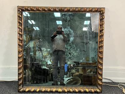 James Mont MIXED METALLIC LEAF FINISH CARVED WOOD MIRROR WITH ANTIQUE MIRROR BY JAMES MONT