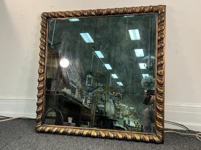 James Mont MIXED METALLIC LEAF FINISH CARVED WOOD MIRROR WITH ANTIQUE MIRROR BY JAMES MONT