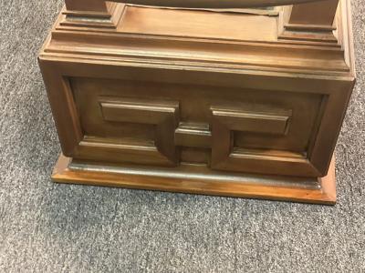 James Mont MODERNIST GREEK KEY DESIGN WOOD AND TEXTURED GLASS PLANTER TABLE BY JAMES MONT