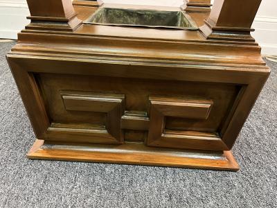 James Mont MODERNIST GREEK KEY DESIGN WOOD AND TEXTURED GLASS PLANTER TABLE BY JAMES MONT