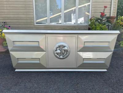 James Mont Magnificent James Mont Goldfish Medallion Trapezoid Credenza Mid Century Modern