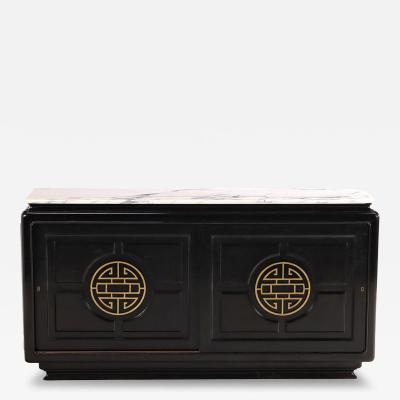 James Mont Marble top ebonized sideboard in the manner of James Mont C 1950 
