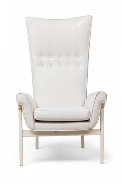 James Mont Mid Century American Modern High Back Button Tufted White Lacquered