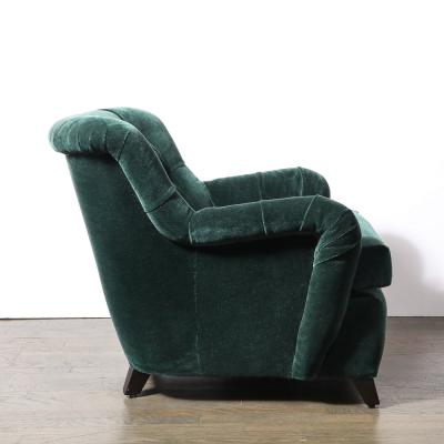 James Mont Mid Century Diamond Tufted Back Viridian Green Velvet Lounge Chair by James Mont