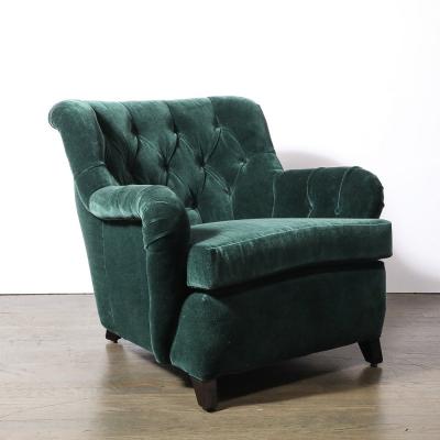 James Mont Mid Century Diamond Tufted Back Viridian Green Velvet Lounge Chair by James Mont