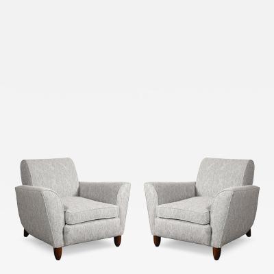 James Mont Mid Century Hand Rubbed Walnut Holly Hunt Geo Mohair Club Chairs by James Mont