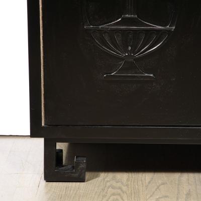James Mont Mid Century Sideboard in Black Lacquer with Greek Key Detail by James Mont